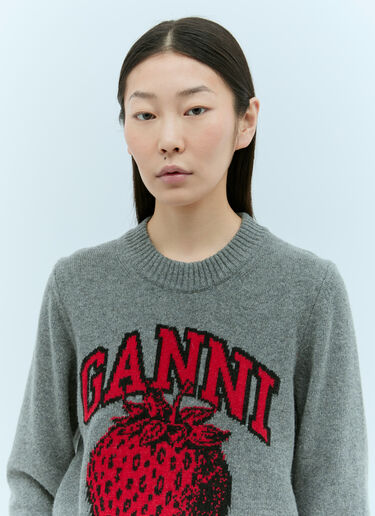 GANNI Graphic Strawberry O-Neck Sweater Grey gan0255025