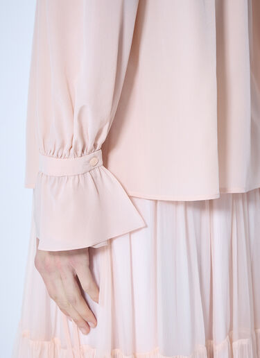 LN-CC® - Chloé: Tie-Front Ruffled Blouse In Crêpe De Chine - Pink Chloé Tie-Front Ruffled Blouse In Crêpe De Chine Pink chl0266020