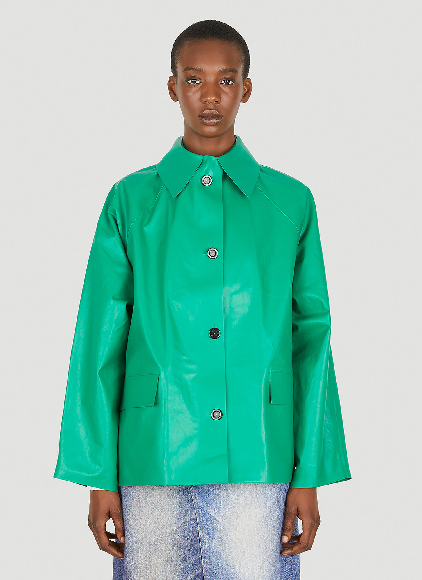 Kassl Editions Coated Button-up Jacket In Green