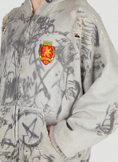 Balenciaga Scribbled Zip Up Hooded Sweatshirt Grey bal0152055