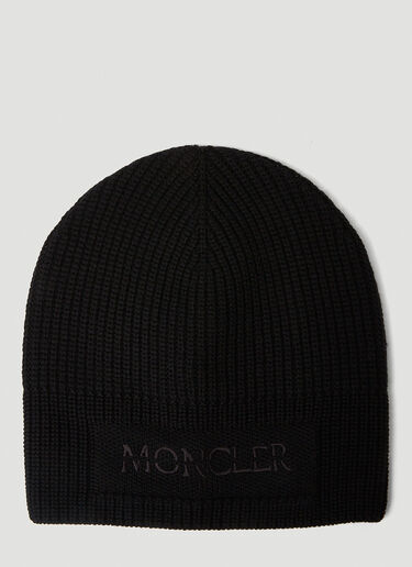 Moncler Logo Knit Beanie Hat Black mon0149033