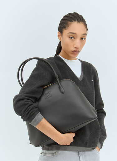 Miu Miu Logo Embossed Leather Handbag Black miu0258050