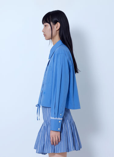 LN-CC® - GANNI: Stretch Cotton Cropped Bowling Shirt - Blue GANNI Stretch Cotton Cropped Bowling Shirt Blue gan0265018