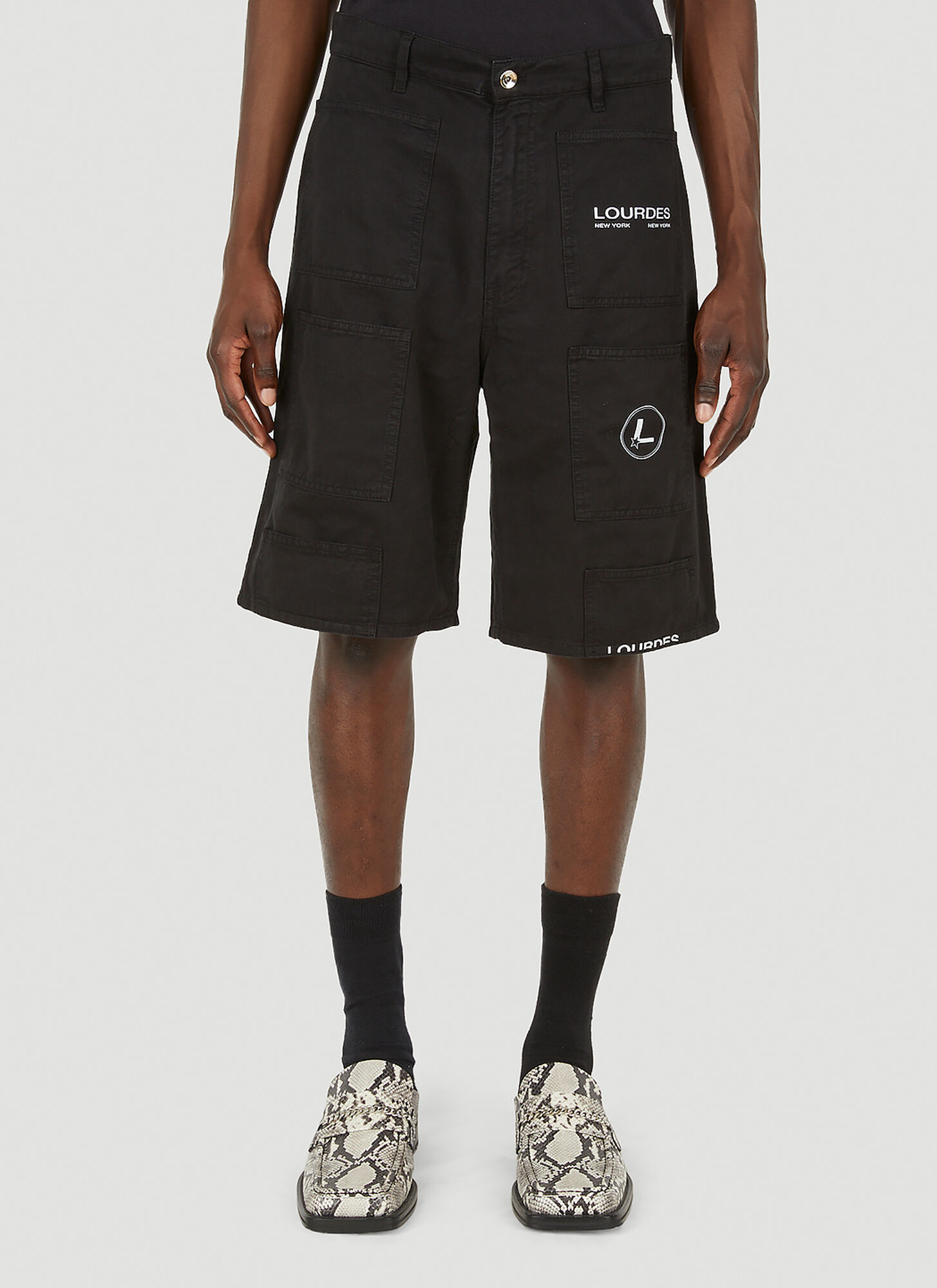 Lourdes Logo Print Cargo Shorts Male Black