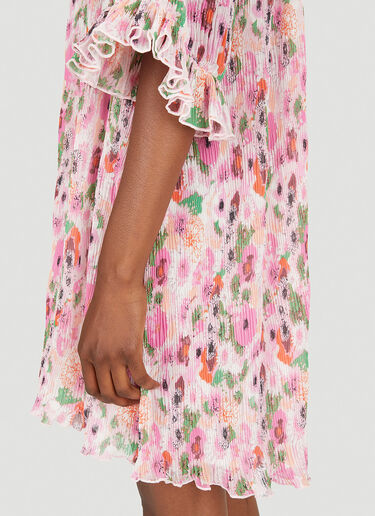 GANNI Plisse Floral Dress Pink gan0251087