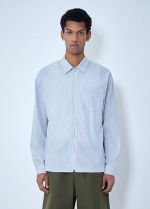 Prada Zip-Front Stripe Shirt Blue pra0164033