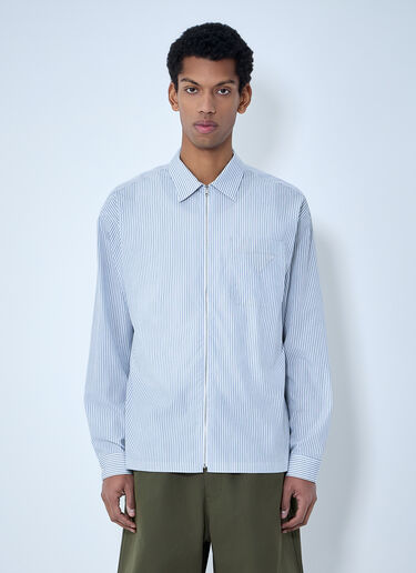 Prada Zip-Front Stripe Shirt Blue pra0164033