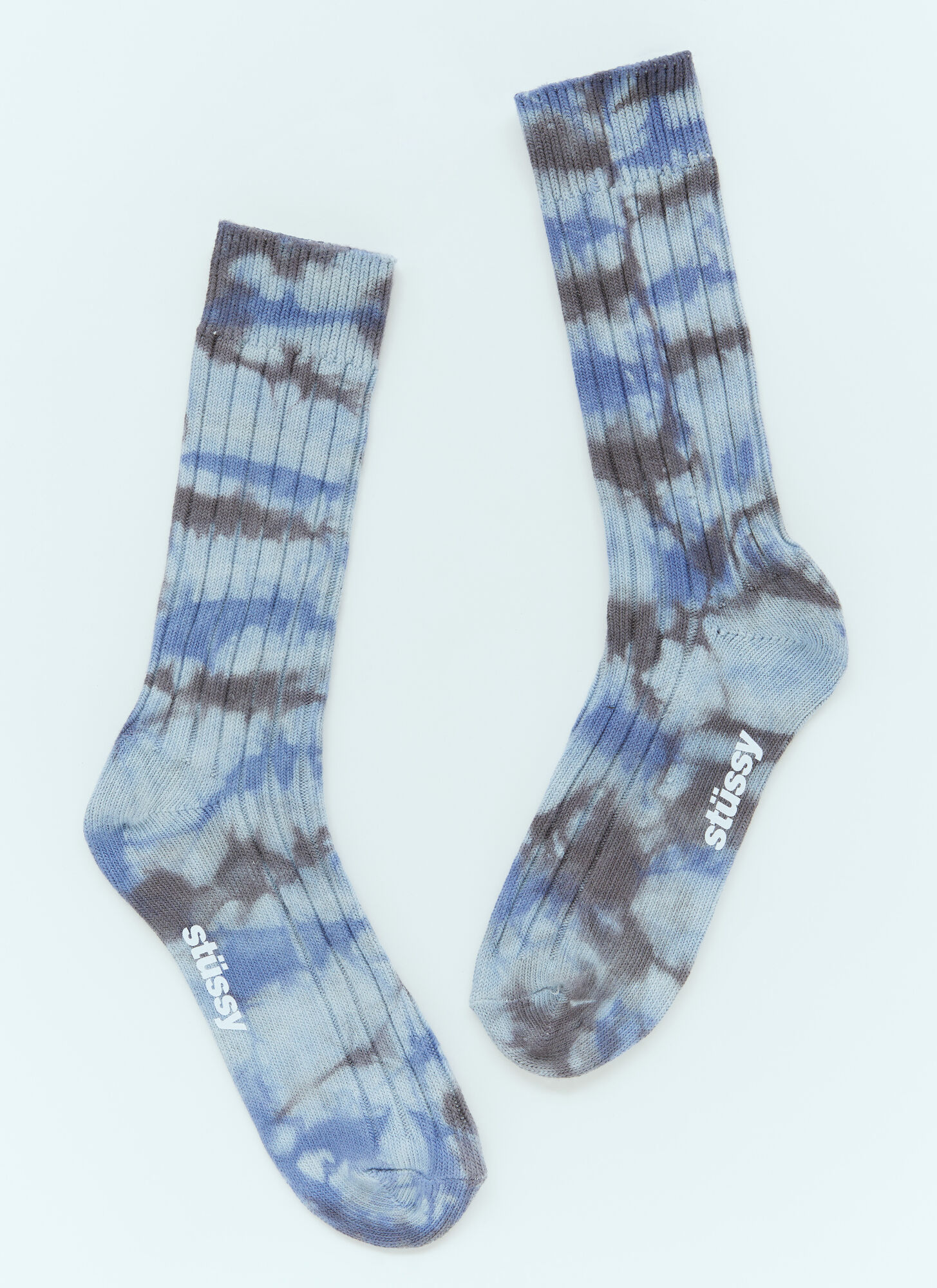 Shop Stussy Multi-dyed Ribbed Socks In Blue