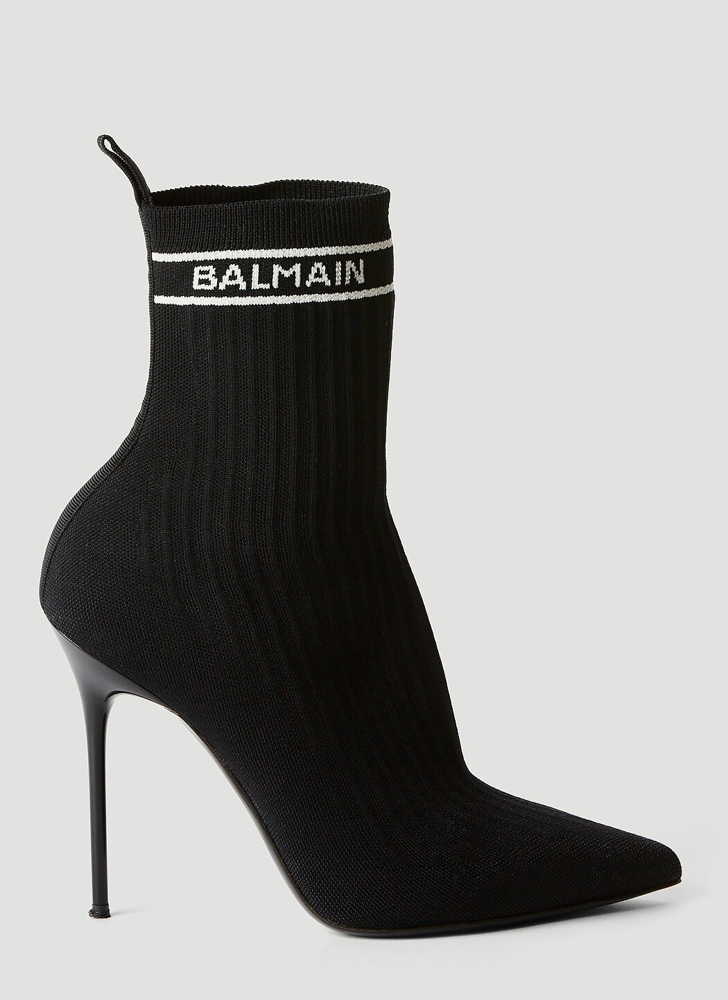 Balmain Logo Print Knit High Heel Boots Grey bln0253009