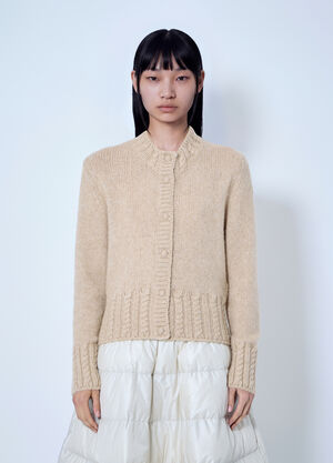 Moncler Ribbed Cardigan in Wool Blend Light Beige mon0266009