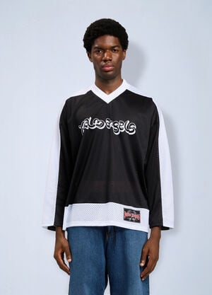 Palm Angels Thai Logo Mesh Loose Long-Sleeved T-Shirt Black pma0164165