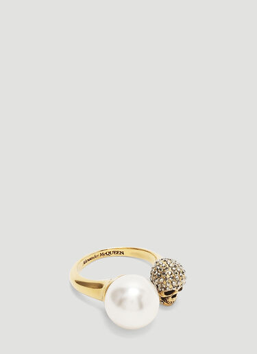 Alexander McQueen Faux-Pearl Skull Ring Gold amq0243092