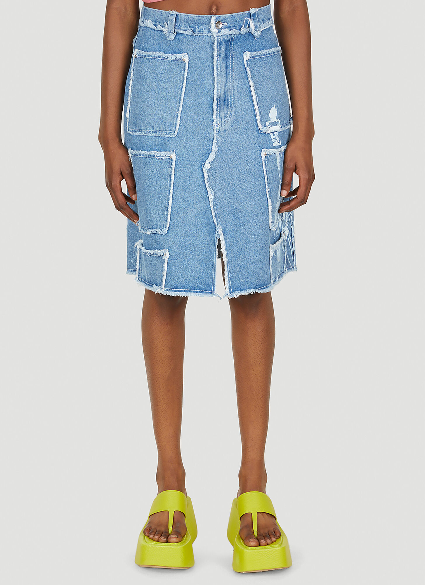 Lourdes Raw Edge Multi Pocket Skirt In Blue