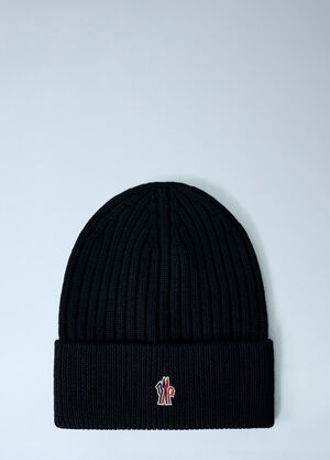 Moncler Grenoble Logo Motif Beanie Hat Black mog0162016