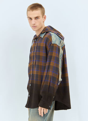 Acne Studios Hooded Button-Up Check Shirt Brown acn0158006