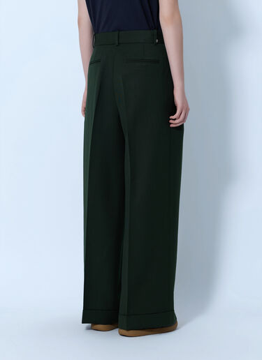 LN-CC® - GANNI: Single Wool Twill Oversized Pleated Pants - Green GANNI Single Wool Twill Oversized Pleated Pants Green gan0266004