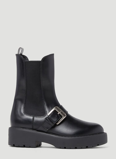 Miu Miu Logo Buckle Boots Black miu0252065
