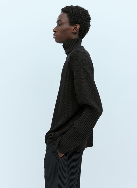Homme Plissé Issey Miyake High Neck Rustic Knit Sweater Black hmp0153001