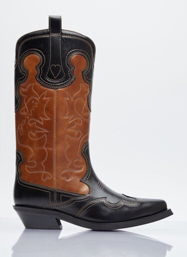 GANNI Mid Shaft Embroidered Western Boots Black gan0254036