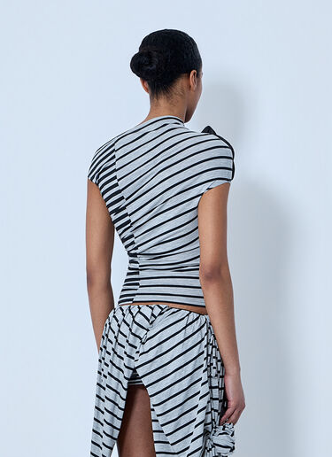 Vaquera Asymmetrical Striped Top with Floral Appliqué Grey vaq0264003