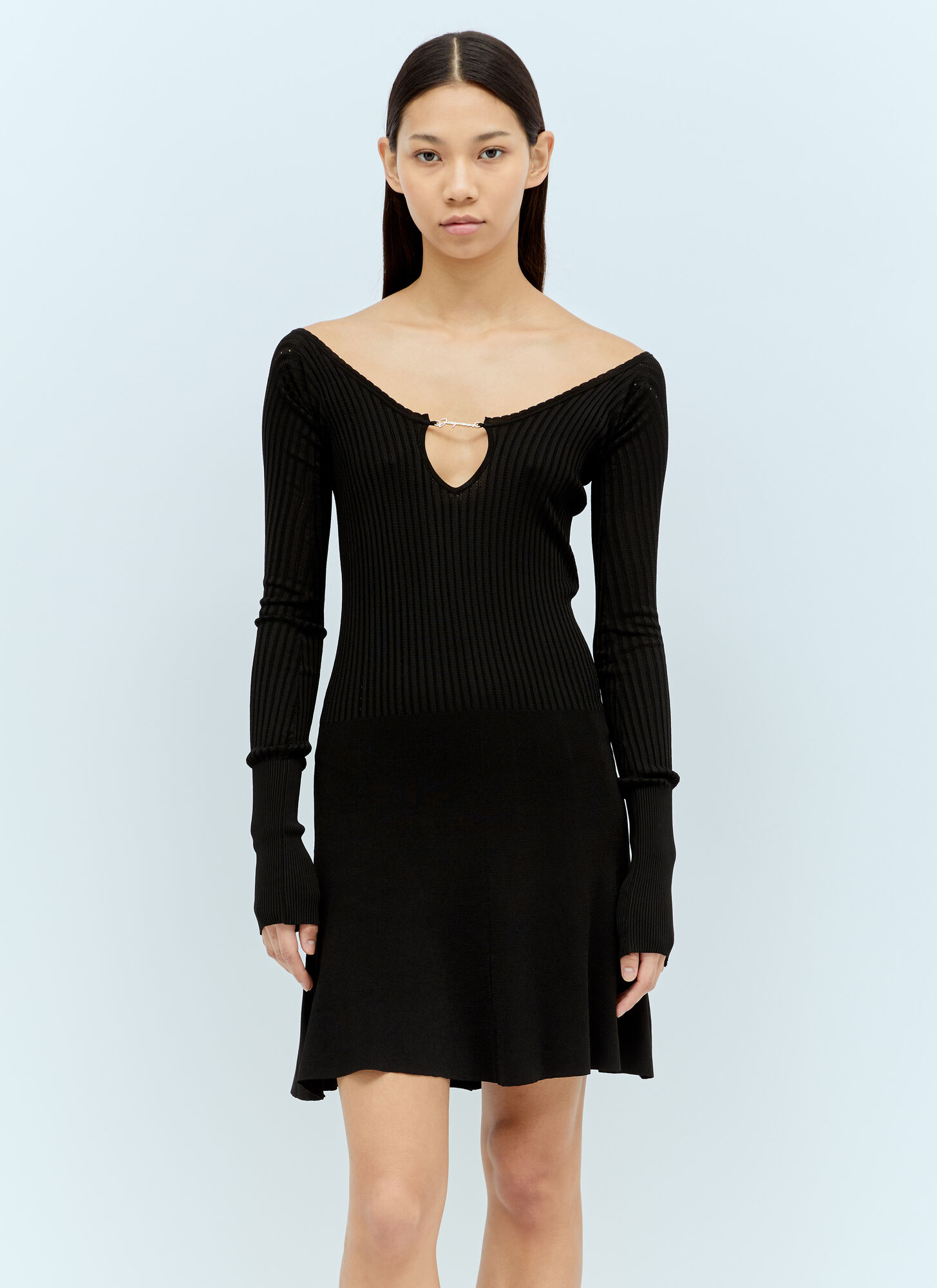 Jacquemus Womens Black Logo-plaque Slim-fit Knitted Mini Dress In Black