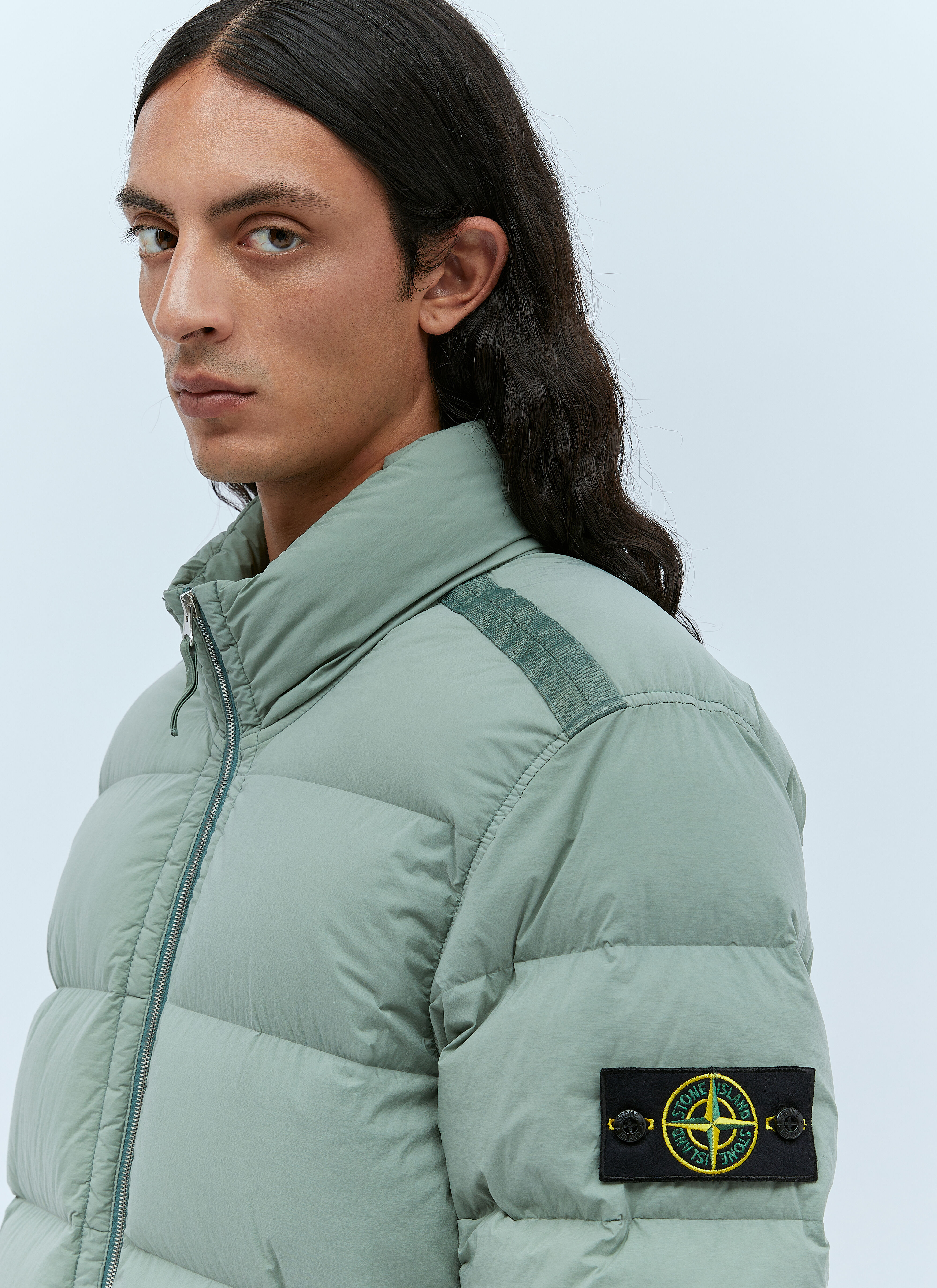 Stone island resin poplin down jacket online