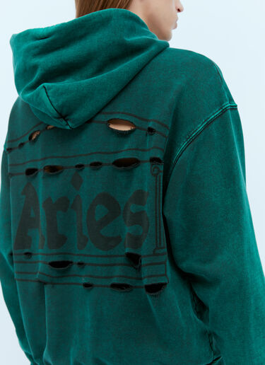 Aries Destroyed Temple Hooded Sweatshirt Green ari0154015