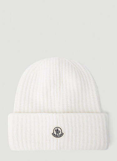 7 Moncler Fragment Logo Patch Beanie Hat White mfr0154005