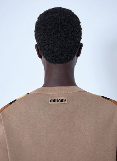 LN-CC® - Miu Miu: V-neck Sweater with Contrast Stripes - Camel Miu Miu V-neck Sweater with Contrast Stripes Camel miu0165008