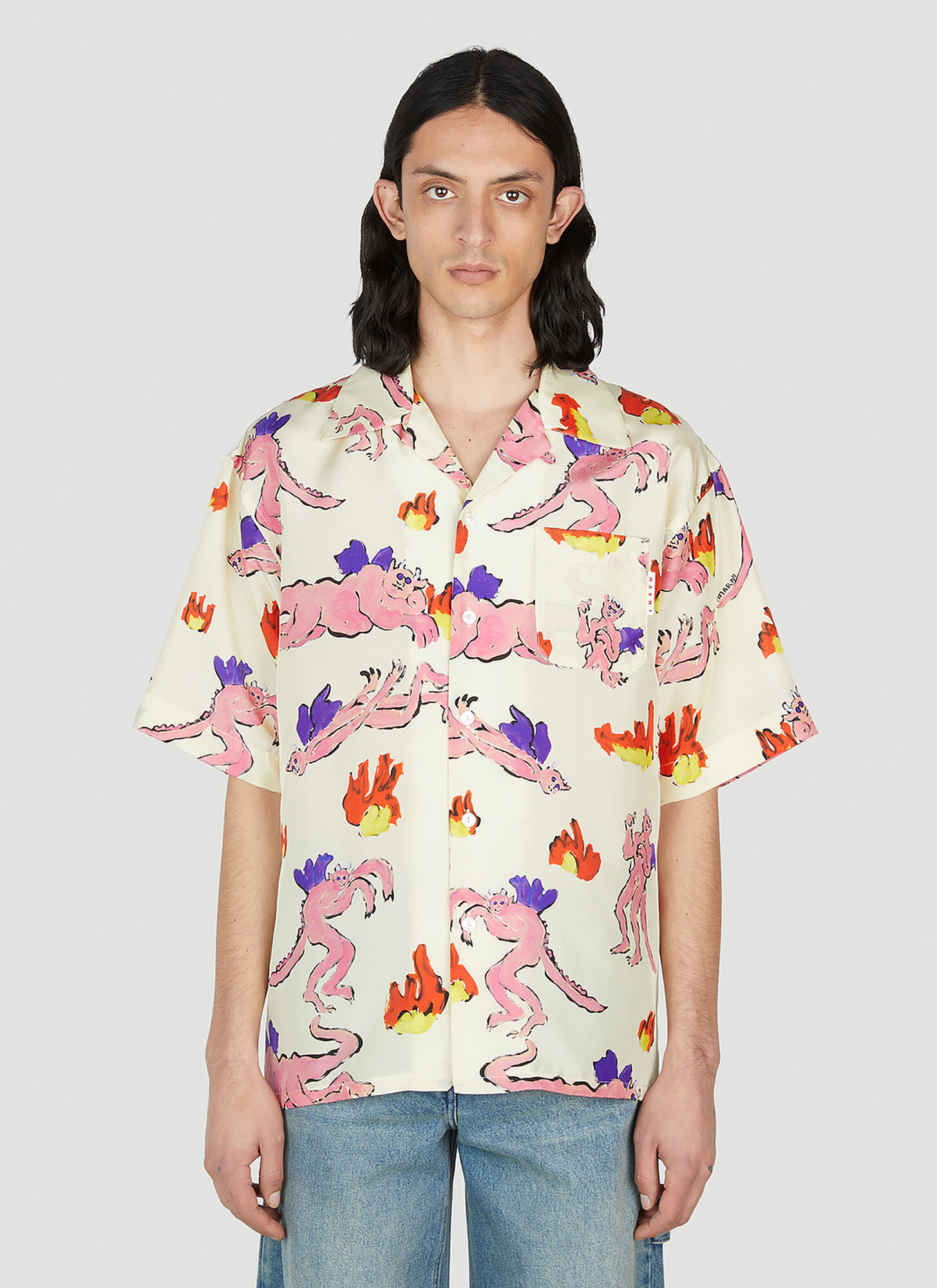 Shop Marni Graphic Print Shirt In Ivory