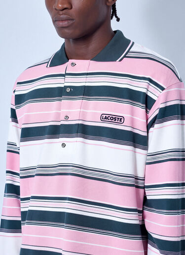 LN-CC® - Lacoste: Runway Loose Fit Striped Piqué Polo Shirt - Pink Lacoste Runway Loose Fit Striped Piqué Polo Shirt Pink lac0366001