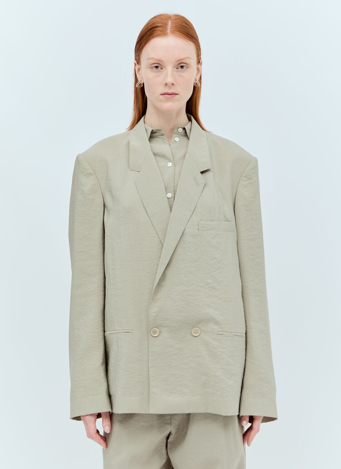 Shop Lemaire Double-breasted Workwear Jacket In Beige