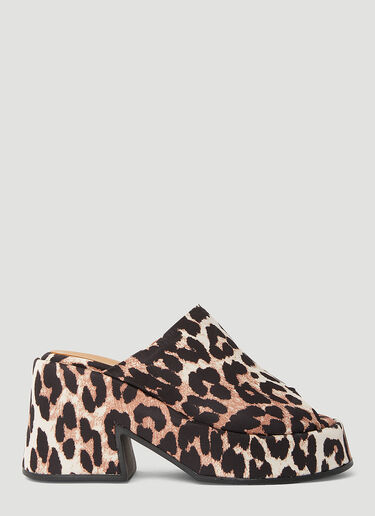 GANNI Retro Leopard Print Platform Mules Brown gan0249047