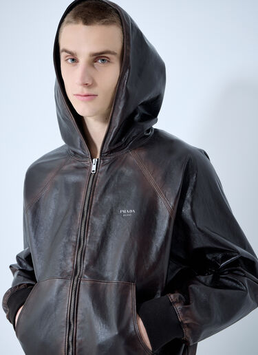 Prada Leather Hooded Jacket Brown pra0360001