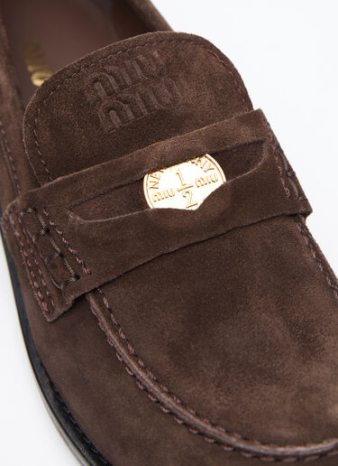 Coin Plaque Suede Loafers Miu Miu Coin Plaque Suede Loafers Brown miu0254029