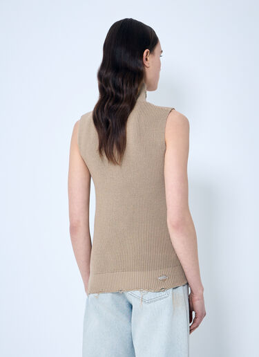 MM6 Maison Margiela Distressed Zip-Up Knit Vest Beige mmm0259004