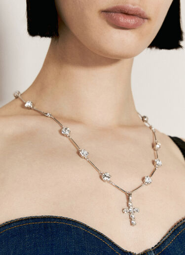 Dolce & Gabbana 玫瑰花式水钻十字架项链  黑色 dol0255030