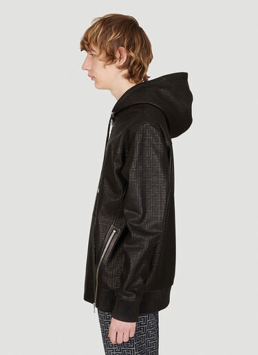 Balmain Monogram Lazer-Cut Leather Hooded Jacket Black bln0153010