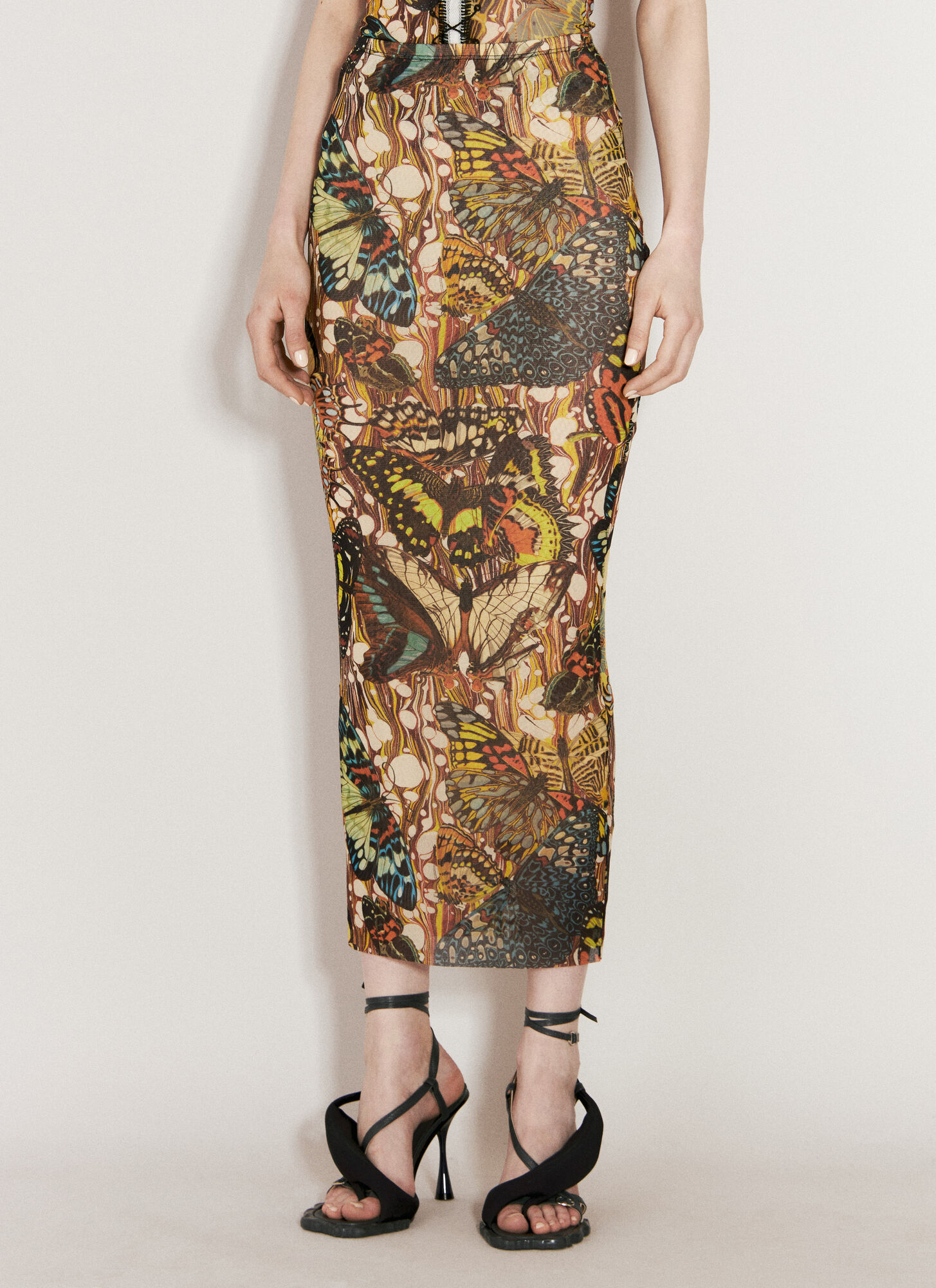 Shop Jean Paul Gaultier Butterdly Midi Skirt In Multicolour