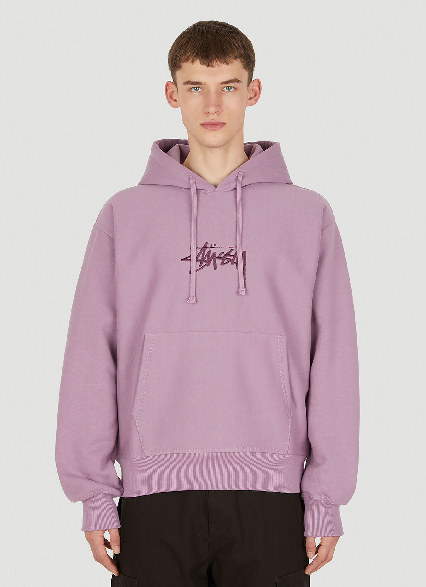 Shop Stussy Logo Embroidery Hooded Sweatshirt In Purple