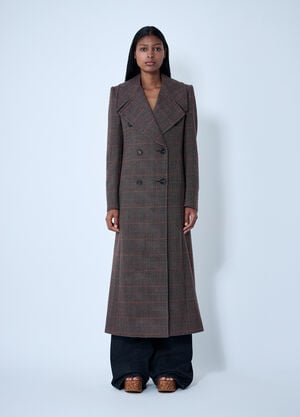 Chloé Double-Breasted Check Wool Coat Brown chl0261013