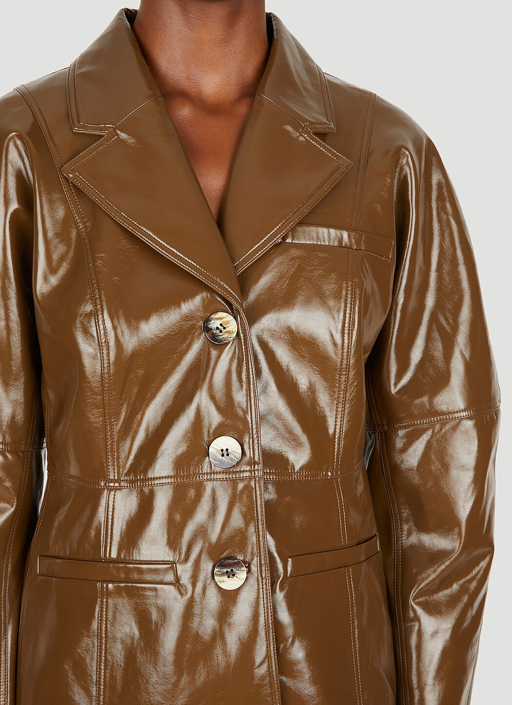GANNI Patent Blazer in Brown LN CC
