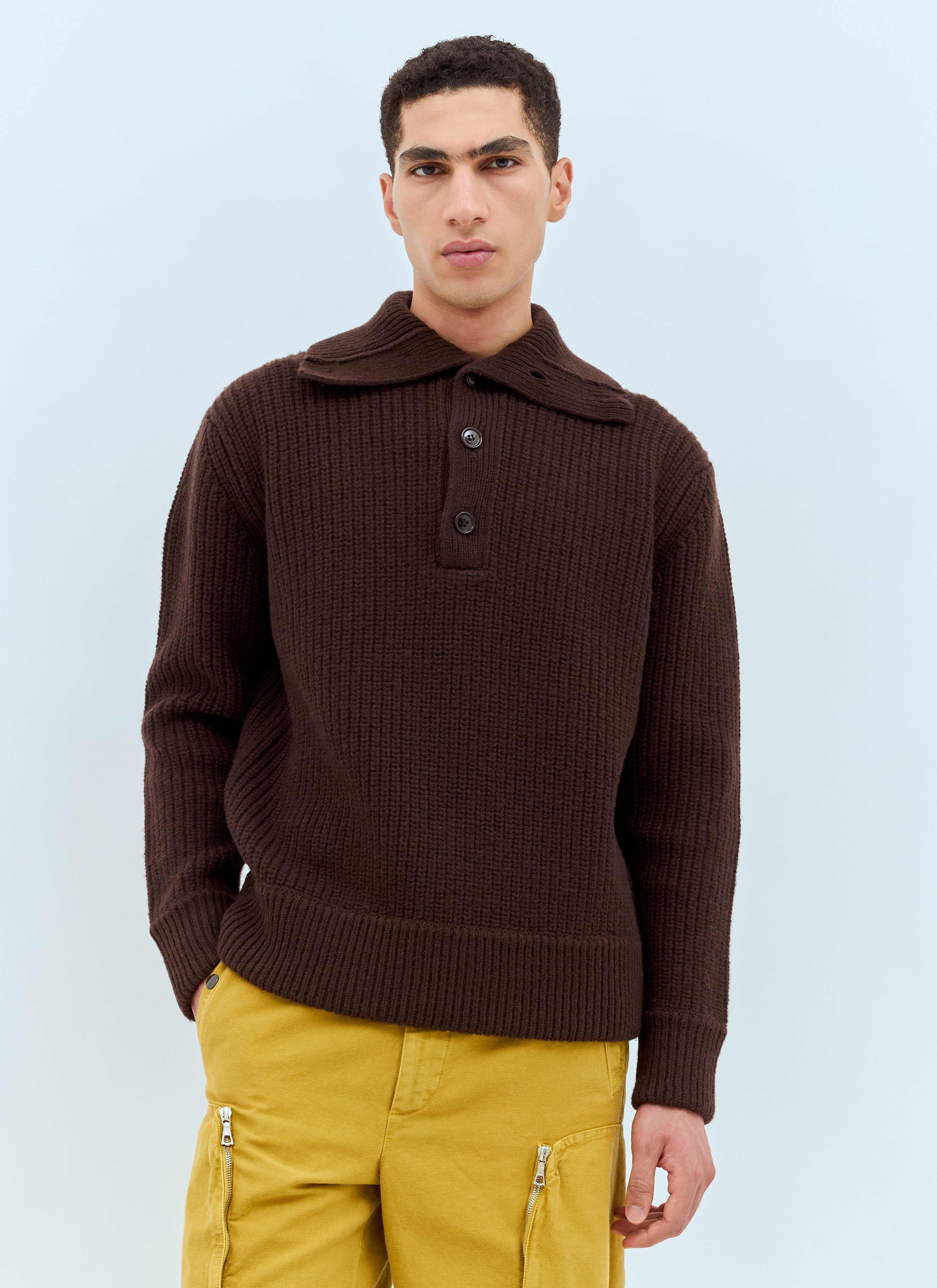 Dries Van Noten Men s Mudra Polo Sweater in Brown LN CC