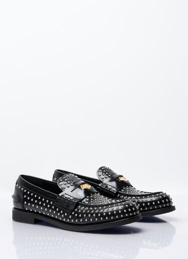 Miu Miu Studded Leather Loafers Black miu0257015