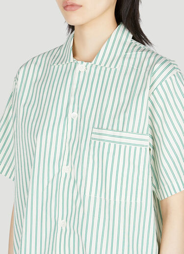 Tekla Clover Stripe Short Sleeve Pyjama Shirt Green tek0353016