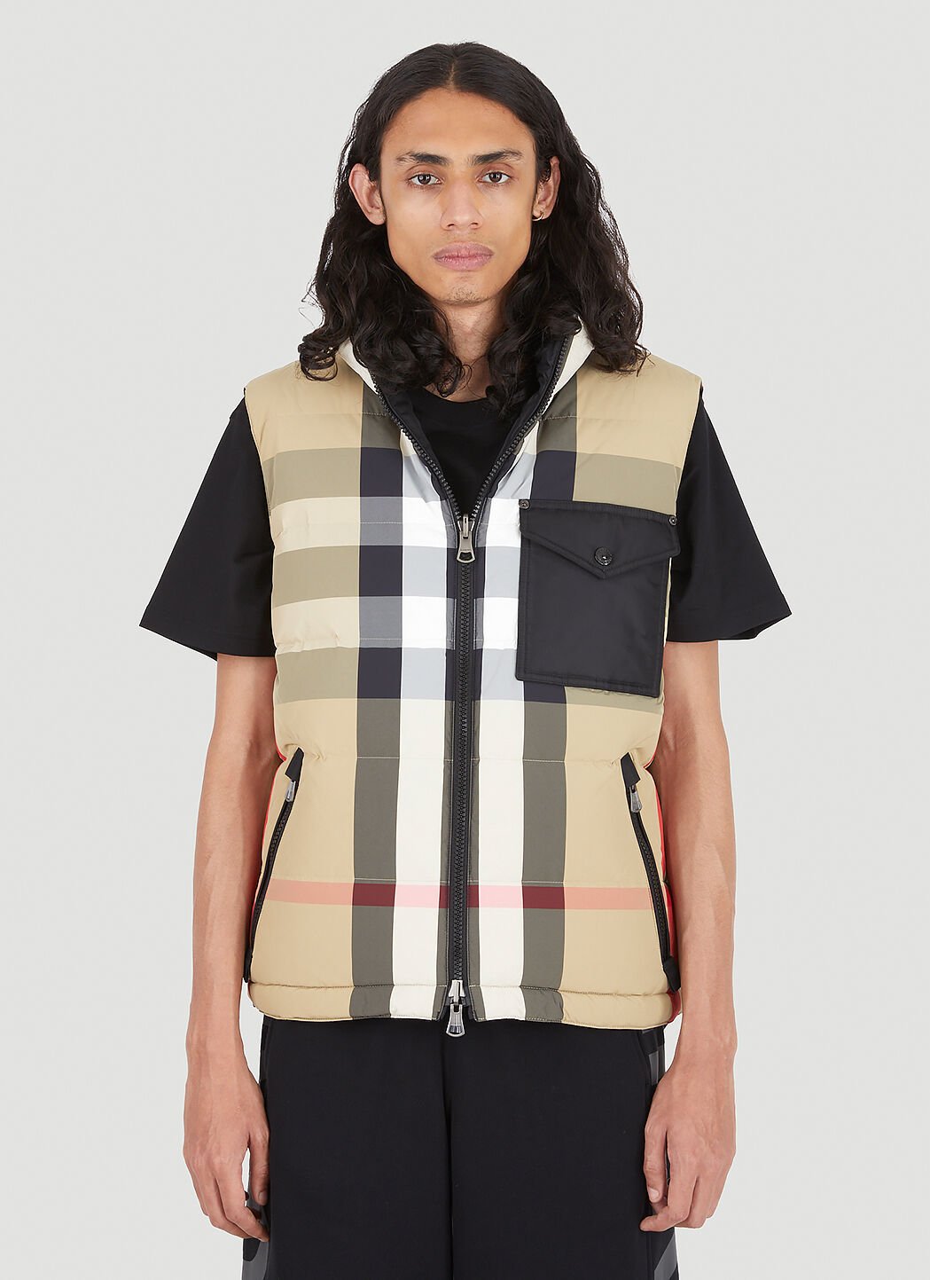 Burberry Reversible Archive Check Sleeveless Down Jacket in Beige