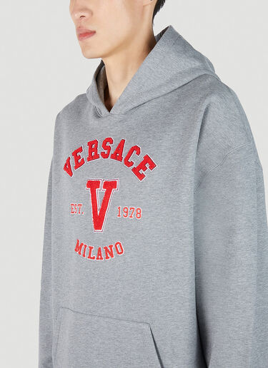 Versace Varsity Logo Patch Hooded Sweatshirt Grey ver0151012