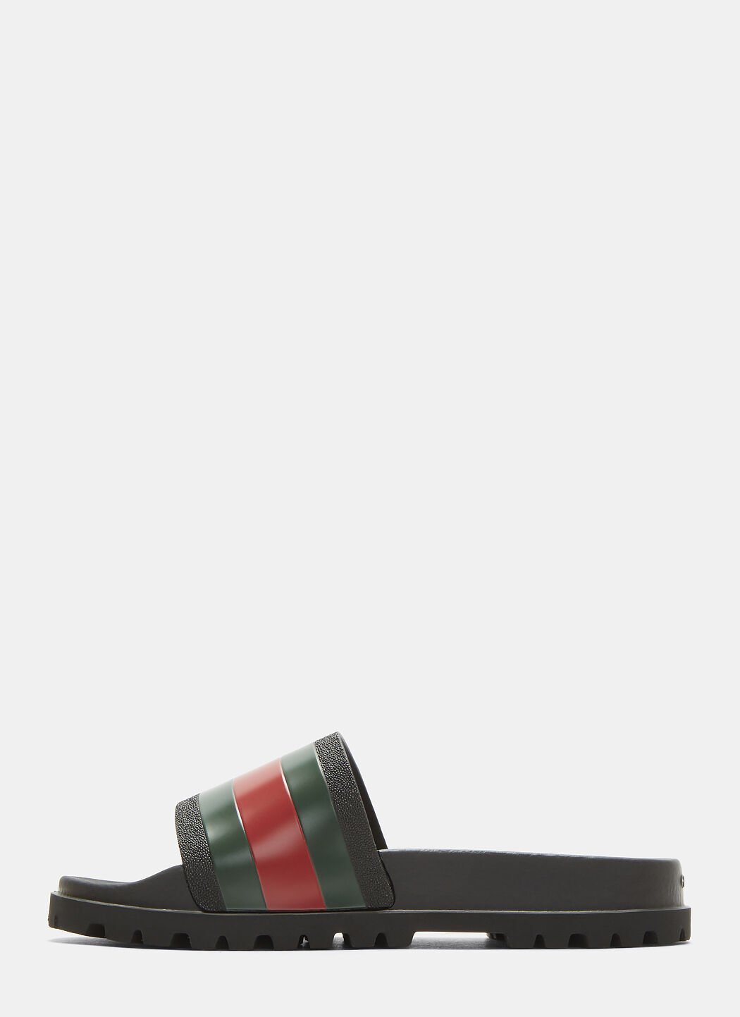 Gucci Tricolor Stripe Slides in Black LN CC
