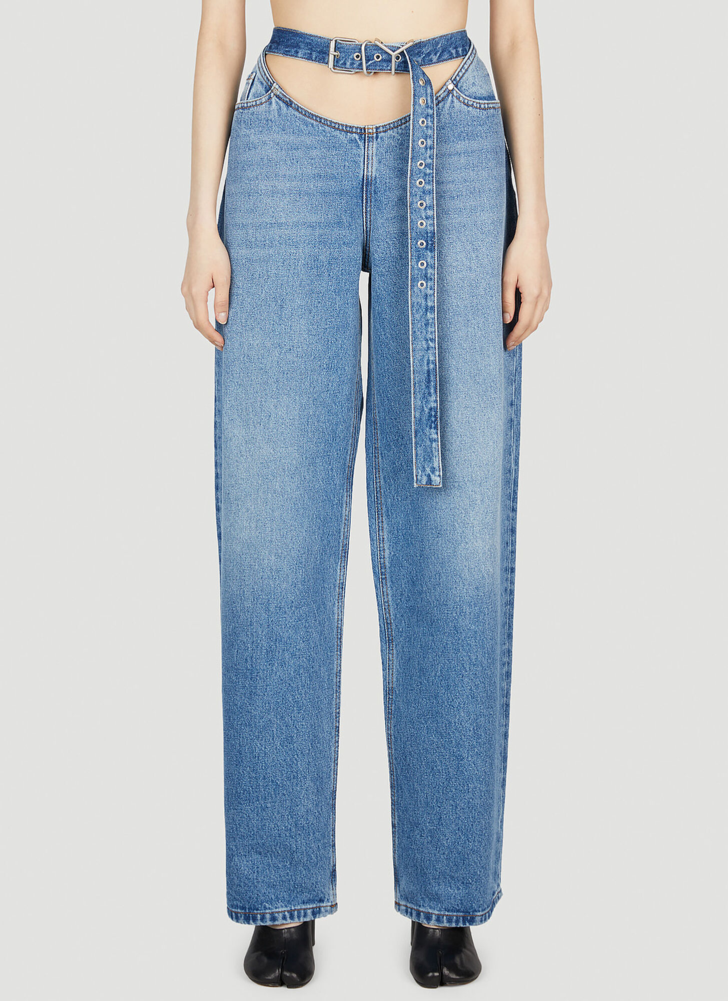 Shop Y/project Belt Arc Jeans In Blue
