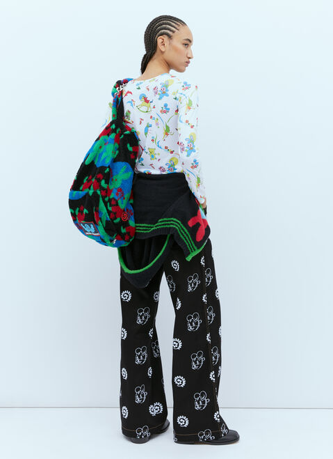 Chopova Lowena Flocked Bear Motif Denim Jeans Black cho0254006